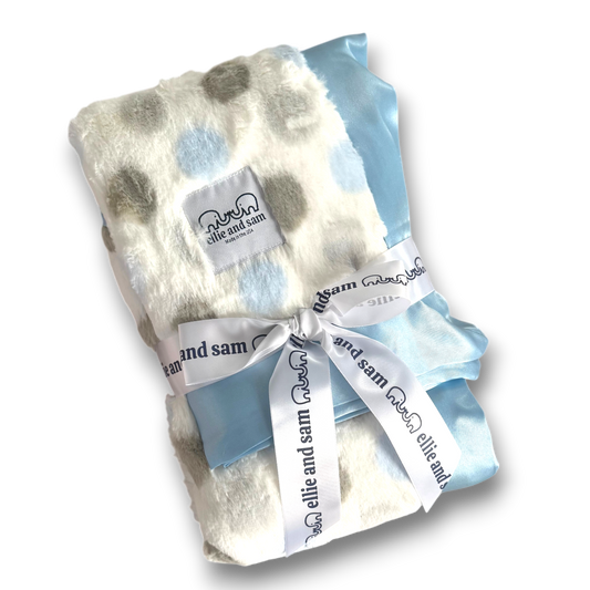 Luxury Dot Baby Blanket with Satin Trim, Blue - Silver - Mocha