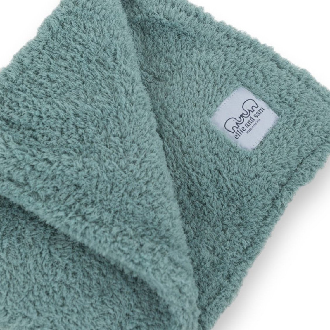 chenille baby blanket sage green texture soft plush fabric detail