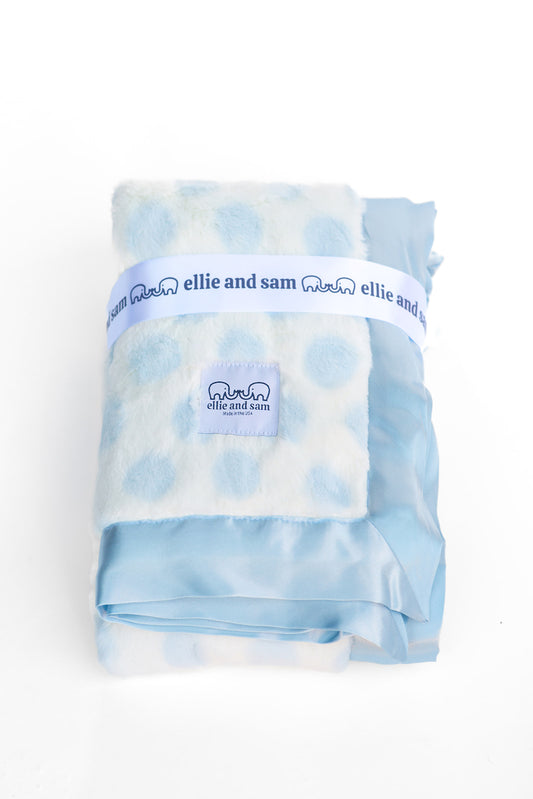 Luxury Baby Blanket with Dots and Satin Trim - Blue