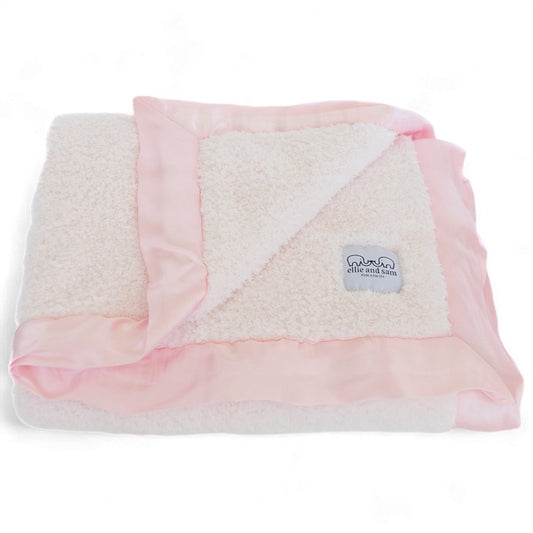 pink chenille baby blanket satin trim soft plush fabric