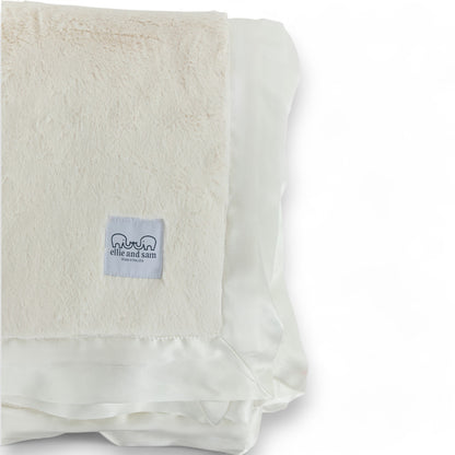 Luxury Satin Trim Throw Blanket- Ivory