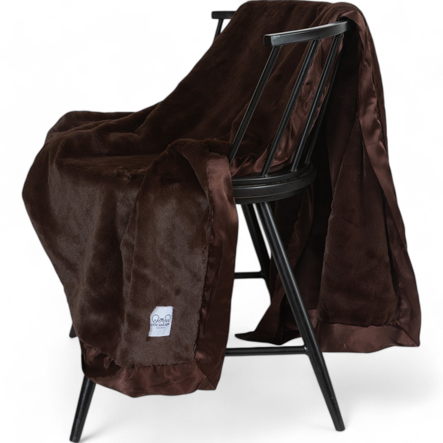 Chocolate luxury throw blanket with satin trim, ultra soft luxe blanket for home, made in USA
