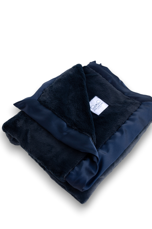 Luxury Satin Border Blanket - Navy