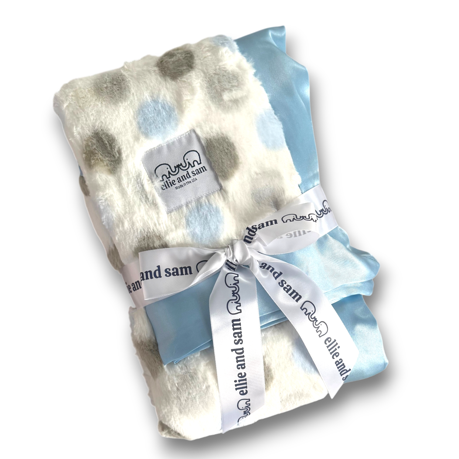 Luxury Dot Baby Blanket with Satin Trim, Blue - Silver - Mocha