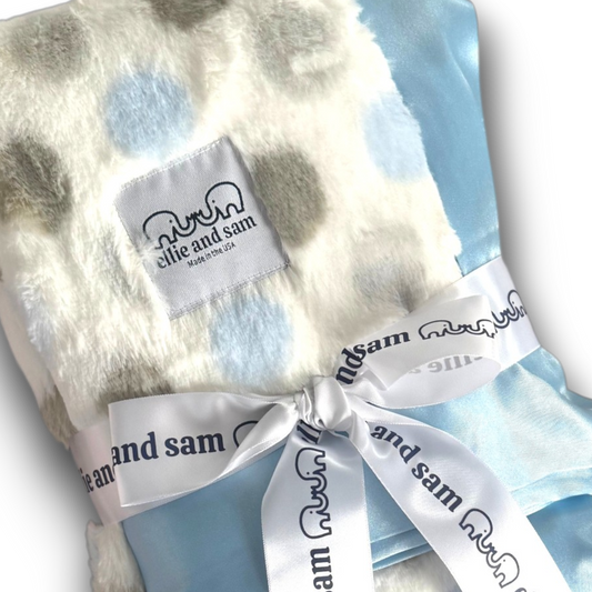 Luxury Dot Baby Blanket with Satin Trim, Blue - Silver - Mocha