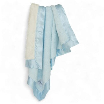 Luxury Duo Satin Border Blanket - Blue/Ivory