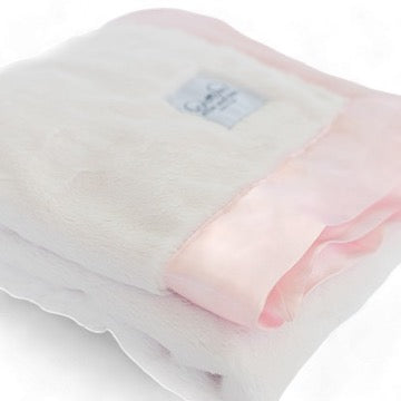pink baby blanket satin trim fabric detail soft texture
