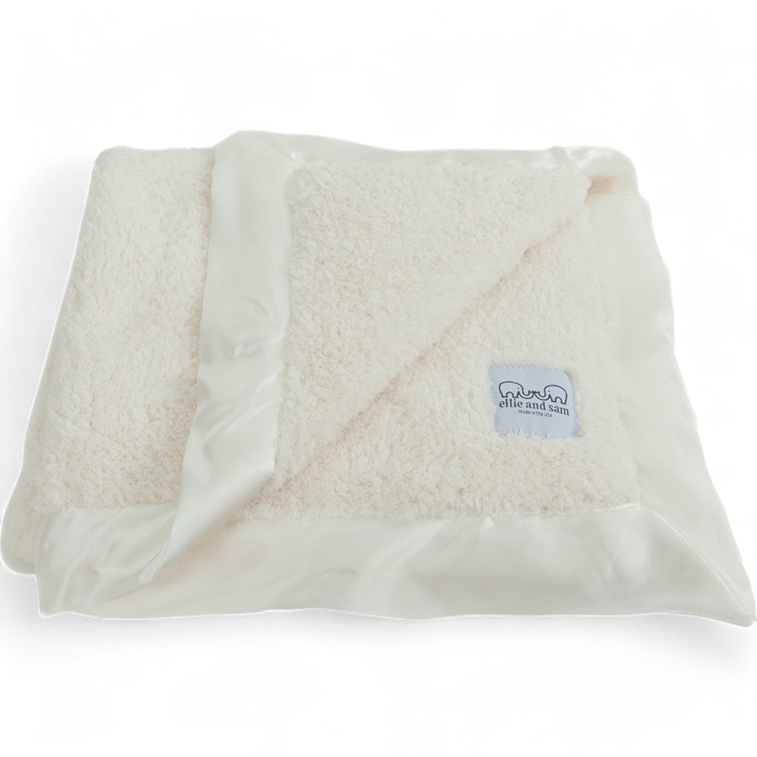 Ivory chenille baby blanket satin trim soft luxury infant blanket made in USA
