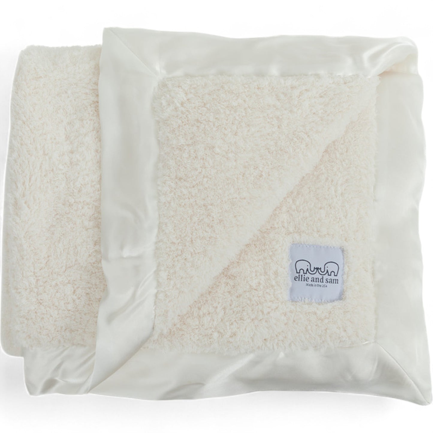Classic chenille baby blanket with satin trim ivory made in USA