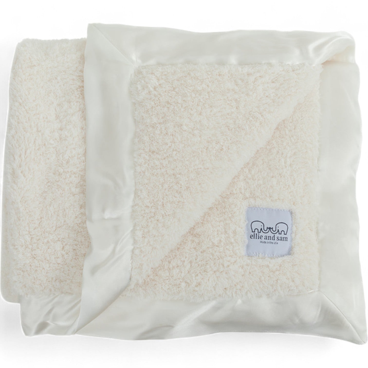 Classic chenille baby blanket with satin trim ivory made in USA