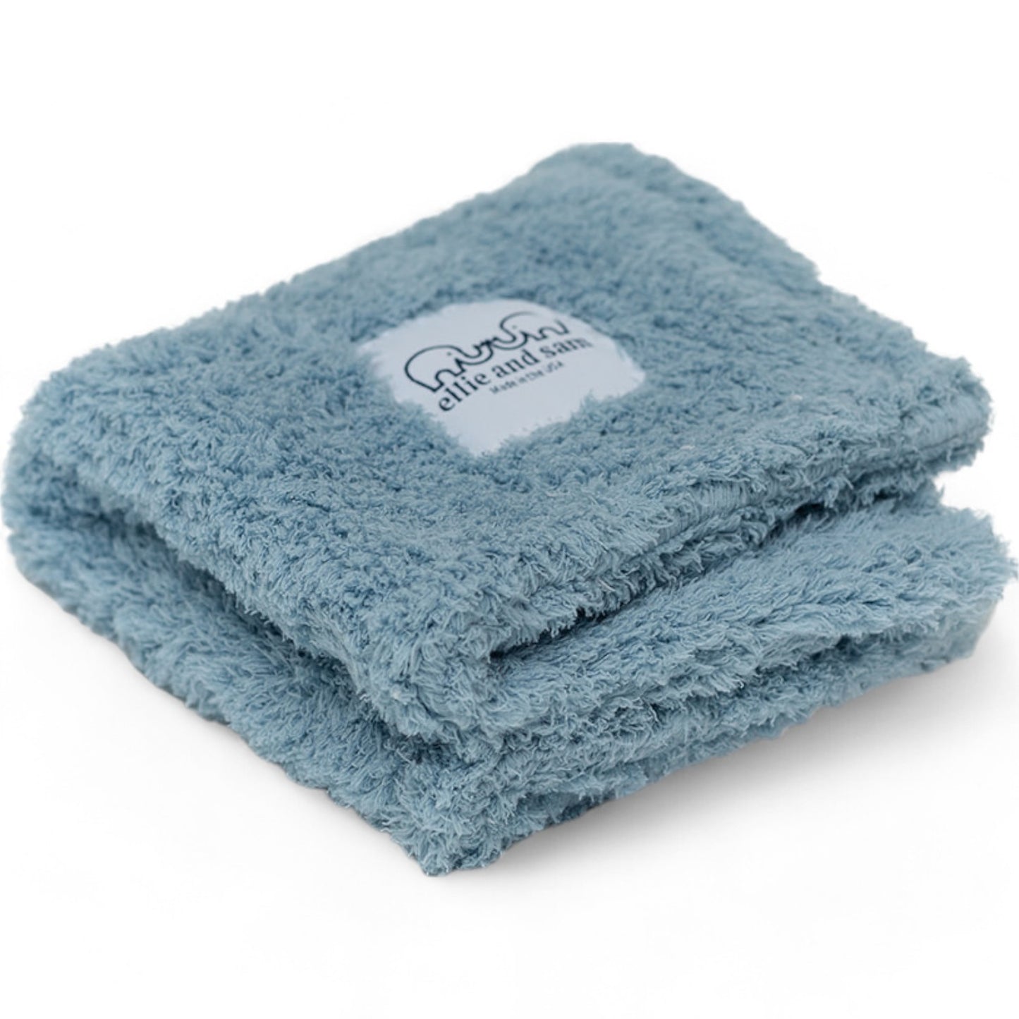 Classic chenille baby blanket in powder blue, ultra-soft plush fabric made in usa