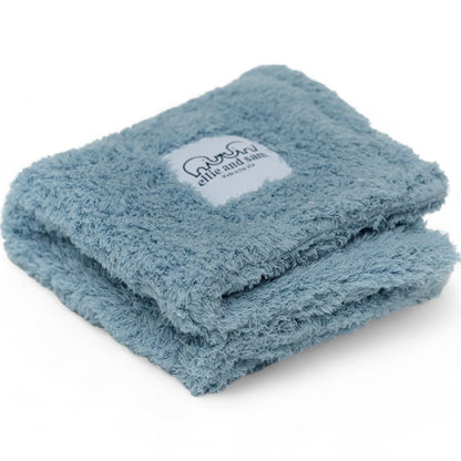 Classic chenille baby blanket in powder blue, ultra-soft plush fabric made in usa