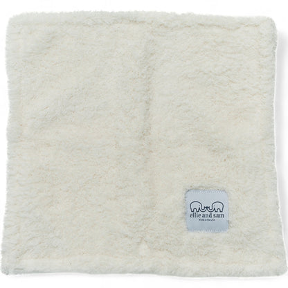 Classic chenille baby blanket in ivory, ultra-soft plush fabric hanging made in usa