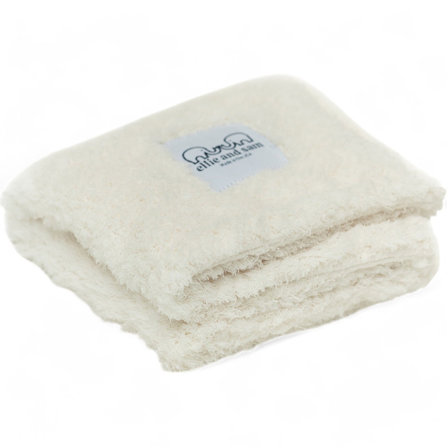 Classic chenille baby blanket in ivory, ultra-soft plush fabric made in usa