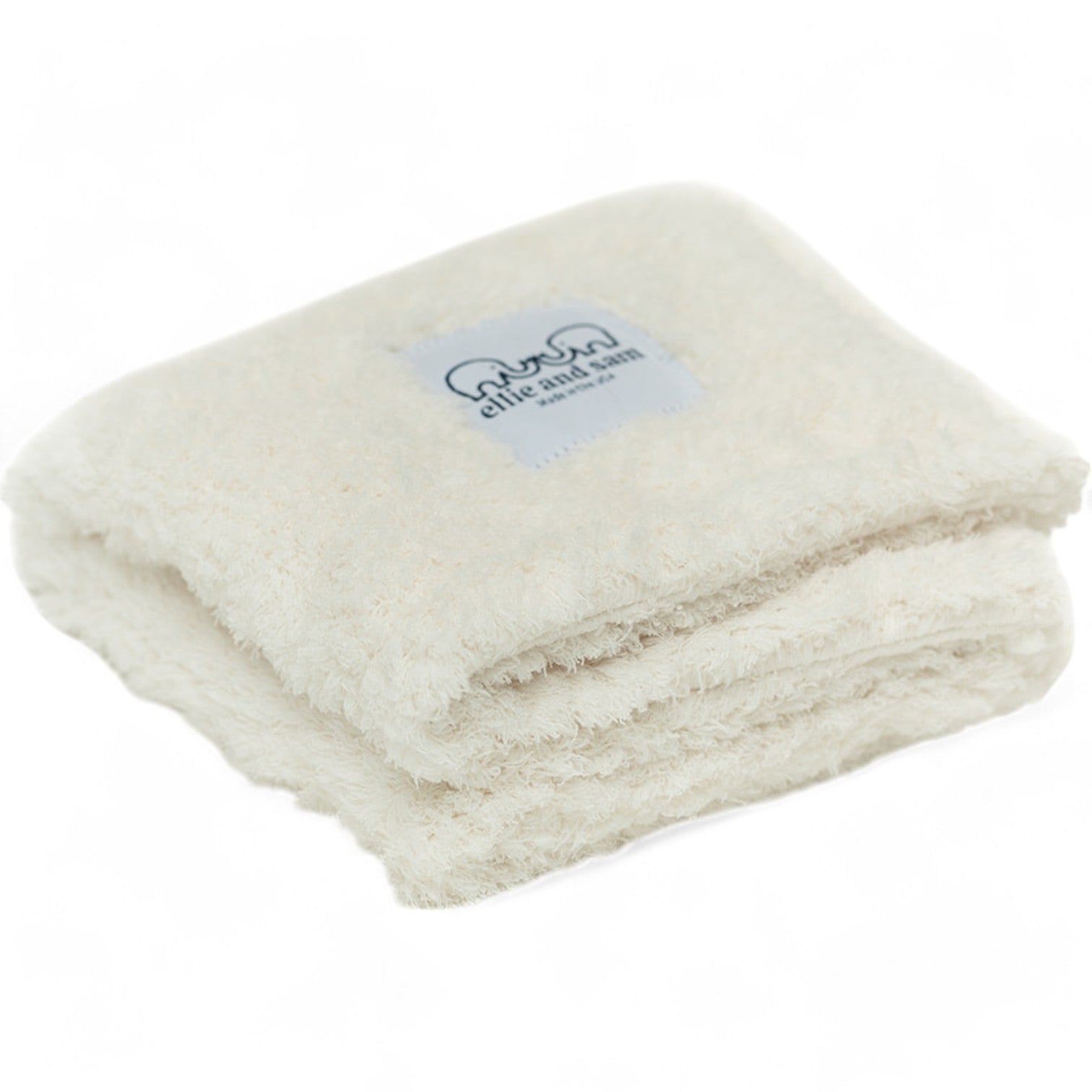 Classic chenille baby blanket in ivory, ultra-soft plush fabric made in usa