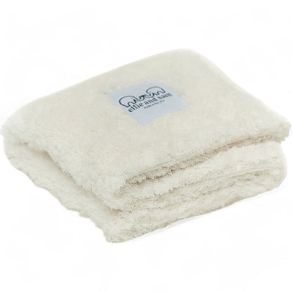 Classic chenille baby blanket in ivory, ultra-soft plush fabric made in usa