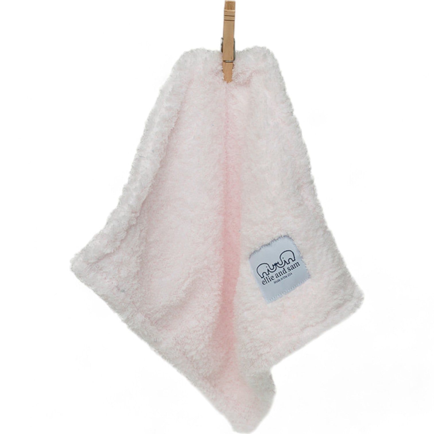 Classic chenille baby blanket in pink, ultra-soft plush fabric hanging made in usa