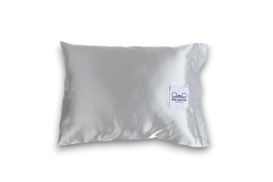 Satin travel pillow in silver, soft smooth pillow for comfort and support