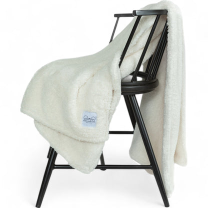 Ivory chenille throw blanket plush soft cozy made in USA