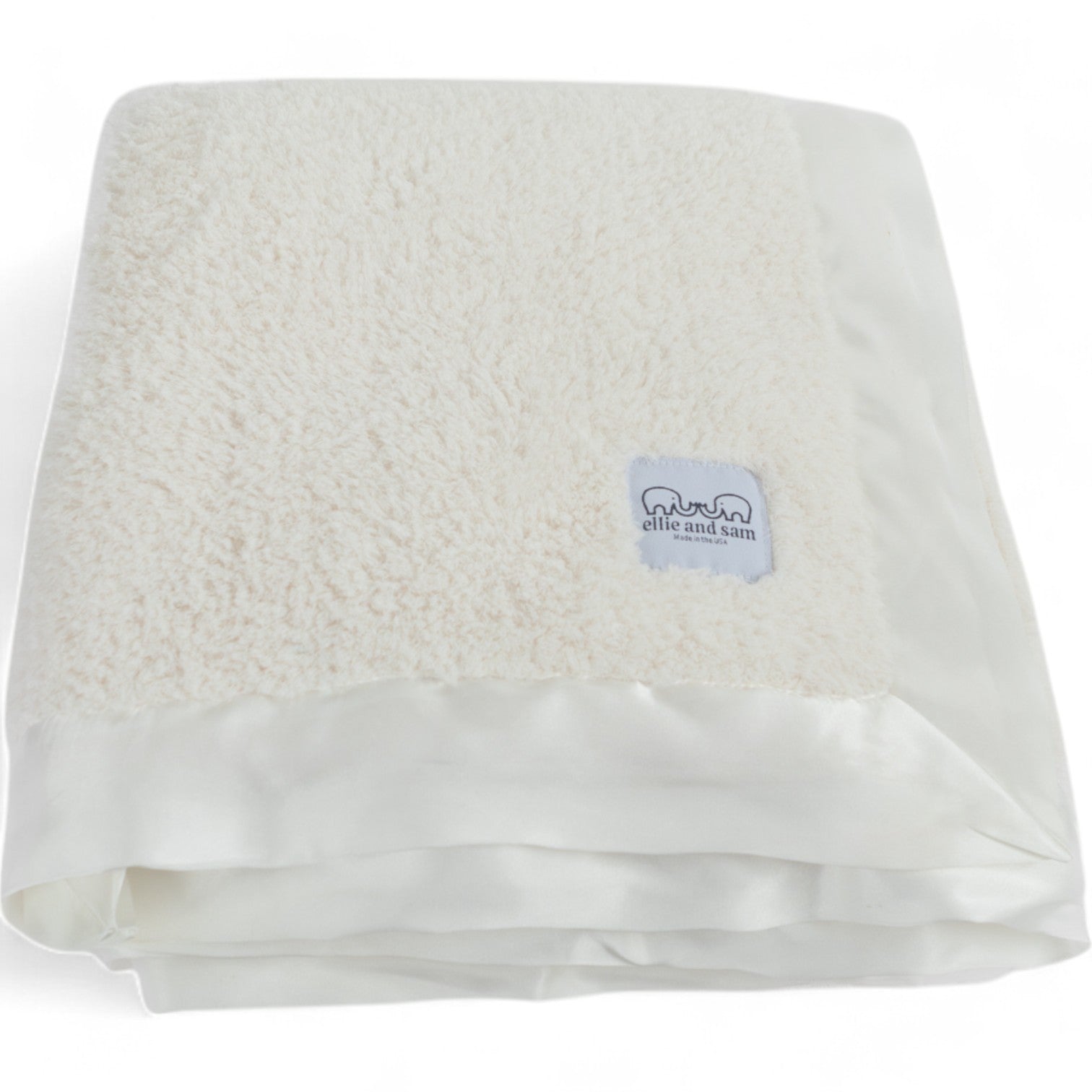 Ivory chenille throw blanket with satin trim, soft plush texture and fluffy finish