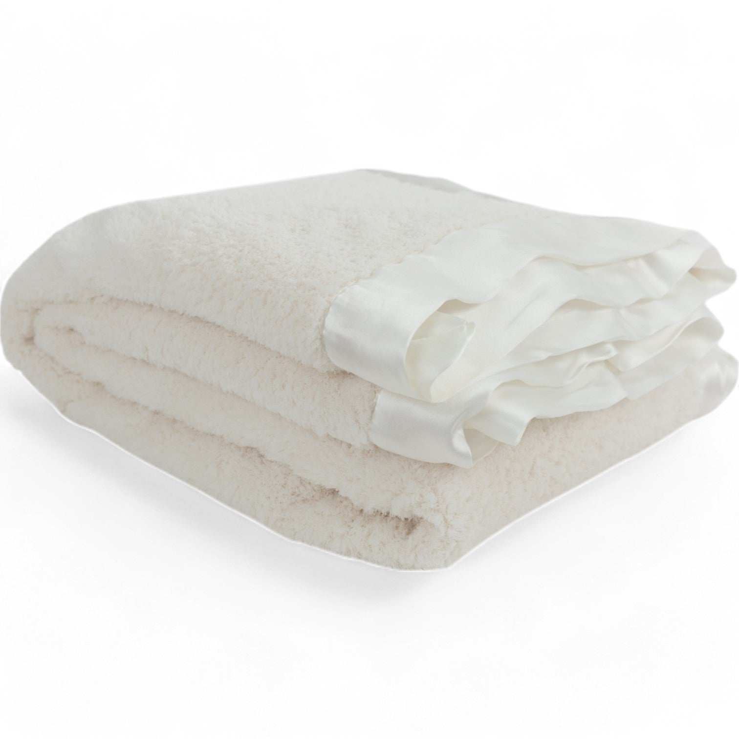 Ivory chenille plush throw blanket folded, soft luxury blanket for warmth and comfort
