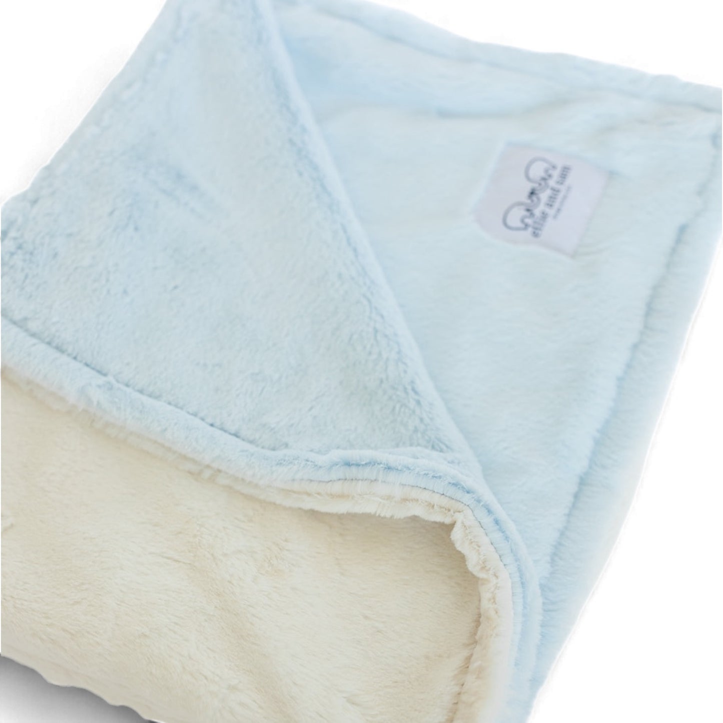 blue ivory baby blanket two tone fabric soft plush detail