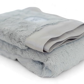 silver satin trim baby blanket folded soft plush