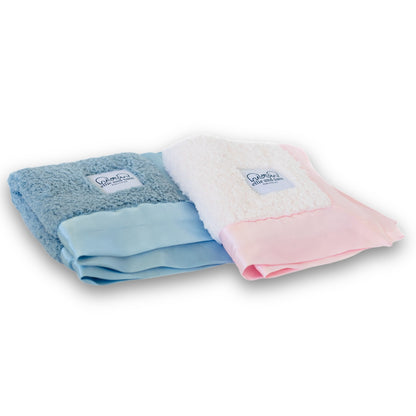 chenille baby lovey security blankets satin trim powder blue and pink