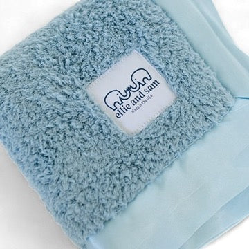 classic chenille baby lovey security blanket powder blue satin trim ultra soft made in USA